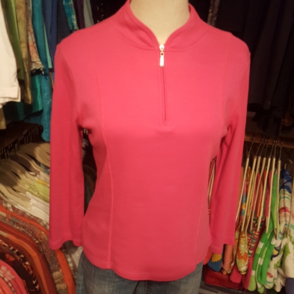 RAFAELLA ♡ NWOT Bright Pink 3/4 Length Front Zip Long Sleeve Athletic Top M - Picture 3 of 12